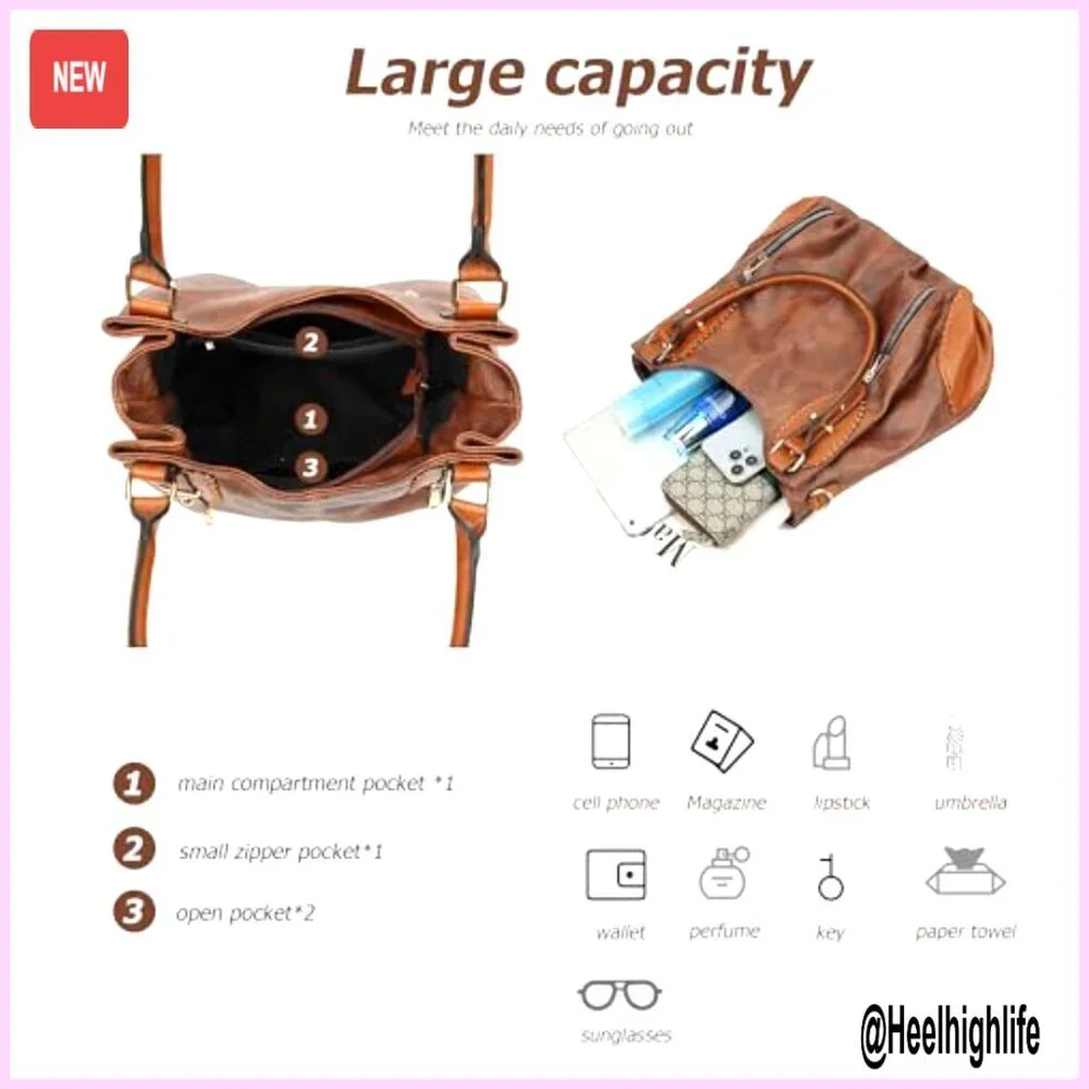 Vintage PU Leather Hobo Shoulder Bag Tote with Adjustable Strap